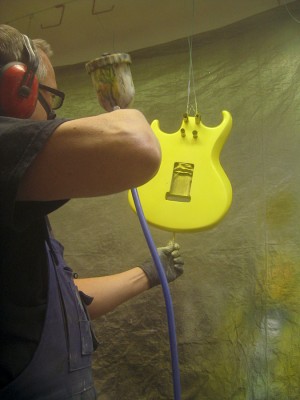 Spraying yellow tint.