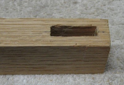 Mortise cleaned up with chisel.