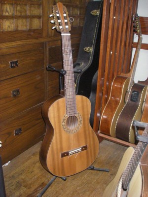 This is a full size walnut classical with western red cedar top